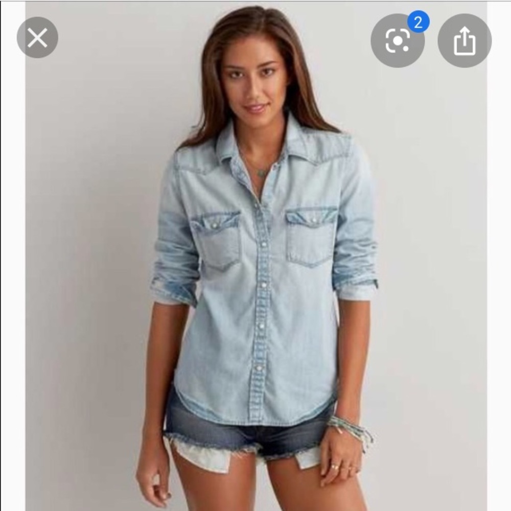 American Eagle Outfitters Light Denim Button-Down Shirt